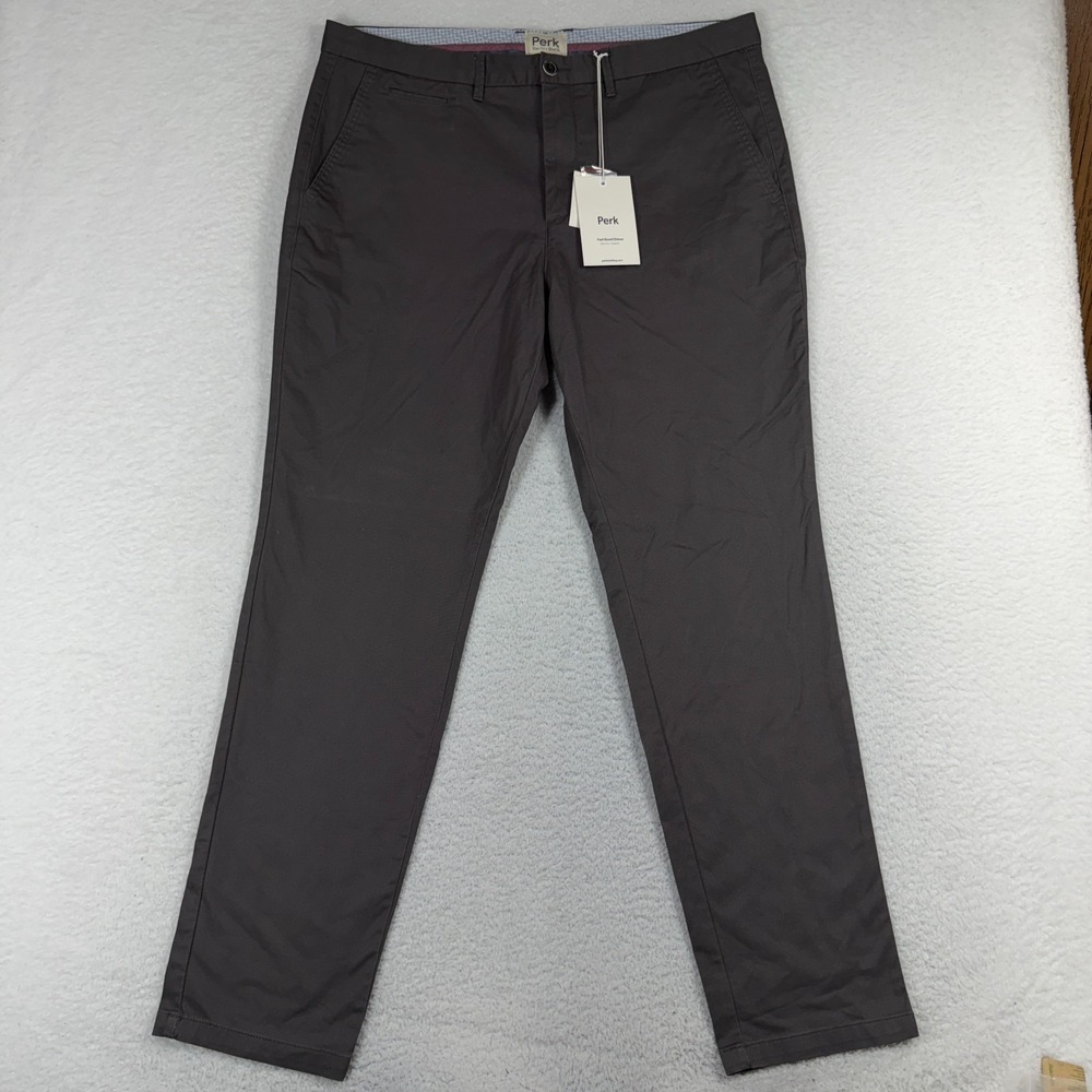Perk Slim Fit Stretch Pants Mens 38x32 Gray Chinos Khakis Performance NWT NEW